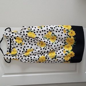 ALYX 16W White with Black Polka Dot Yellow Floral Knee-Length Spring Dress